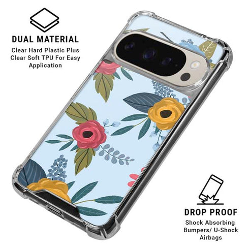 Blue Fall Flowers Pixel 9/9 Pro Clear Case